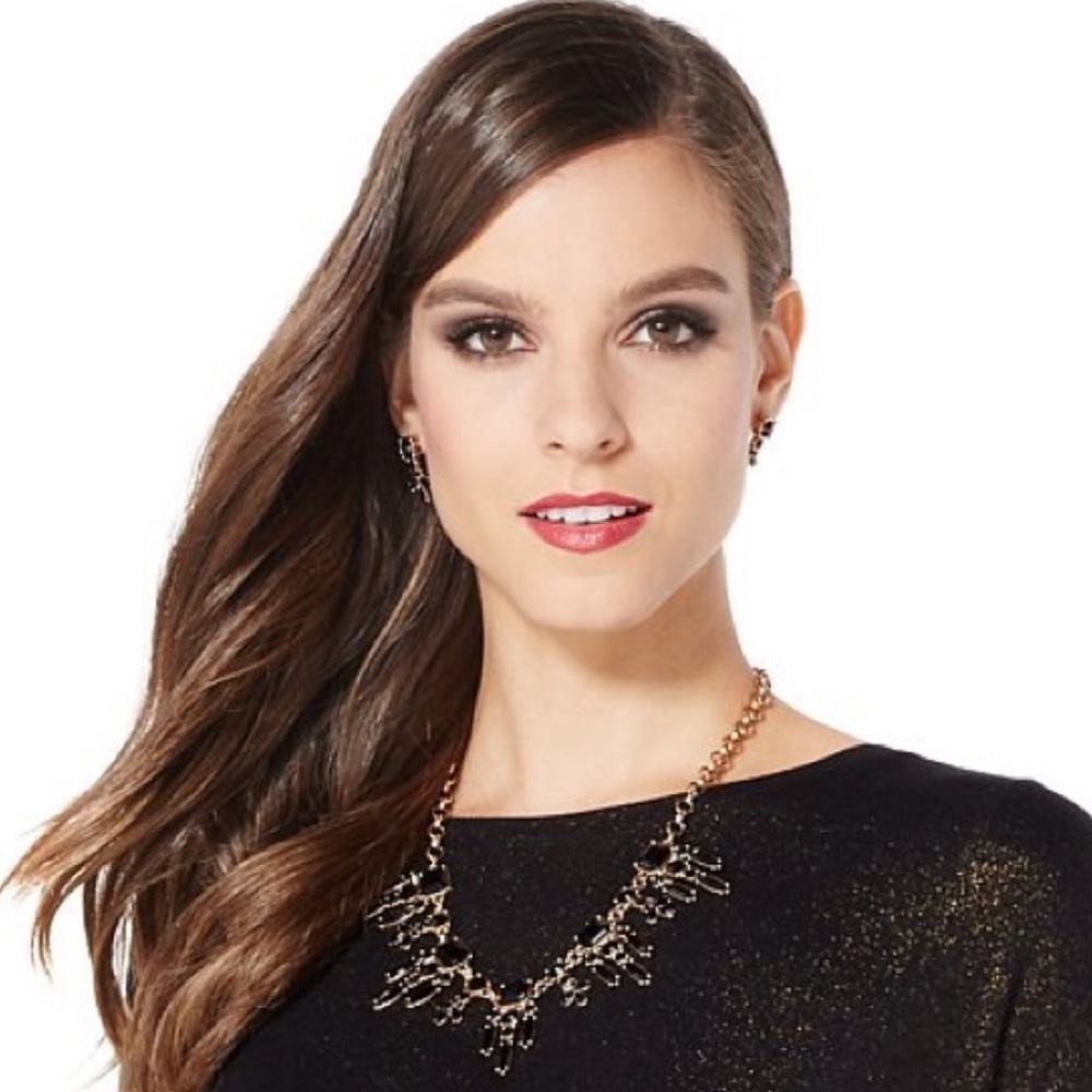 IMAN Crystal Fan Cluster Statement Necklace Set